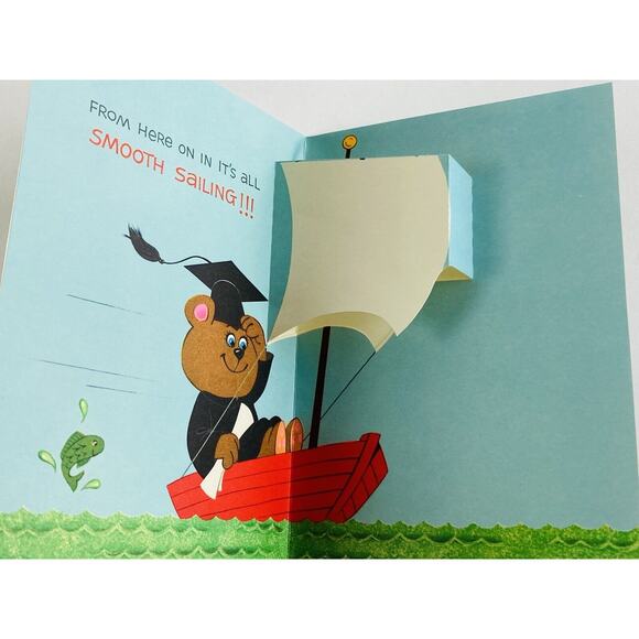 Vintage Rust Craft GRADUATION Card Pop Up 3D Bear Ship Boat Sail Ocean Cramming - Picture 3 of 8